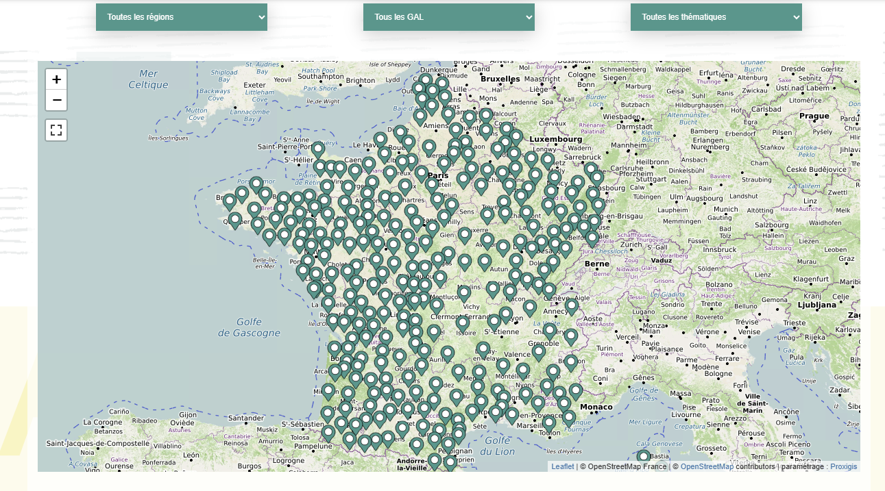 leader france leaflet cartographie web carte dynamique gal groupement action local numérisation vectorisation map mapping js javascript développement webmaster wordpress infobulle tri zoom osm qgis