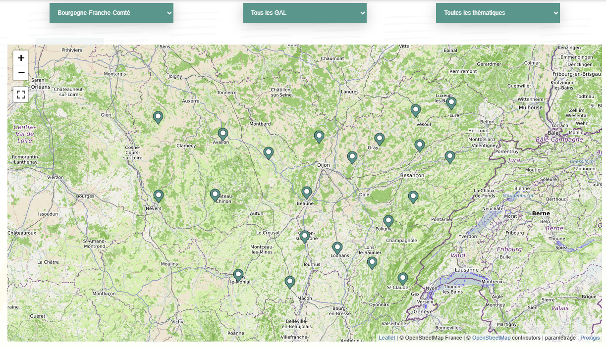 leader france leaflet cartographie web carte dynamique gal groupement action local numérisation vectorisation mapping js javascript développement infobulle tri zoom menu